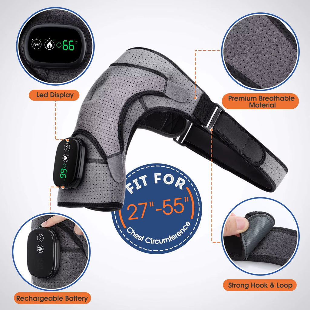 Electric Heating Shoulder Massager Vibration Massage Shoulder Brace Support Belt Rechargeable Warmer Knee Relief 3 Gear Belt Pad